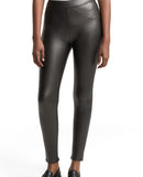 Leggins de mujer de cintura media elástica de efecto cuero