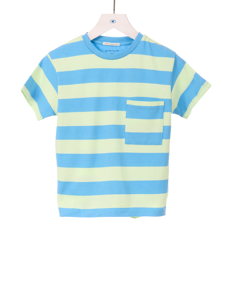 Camiseta de niño estampado a rayas detalle bolsillo