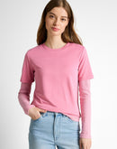 Camiseta de manga corta de mujer con cuello redondo y diseño liso