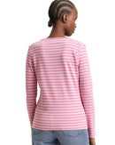 Camiseta de manga larga de mujer con cuello redondo y estampado de rayas