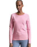 Camiseta de manga larga de mujer con cuello redondo y estampado de rayas