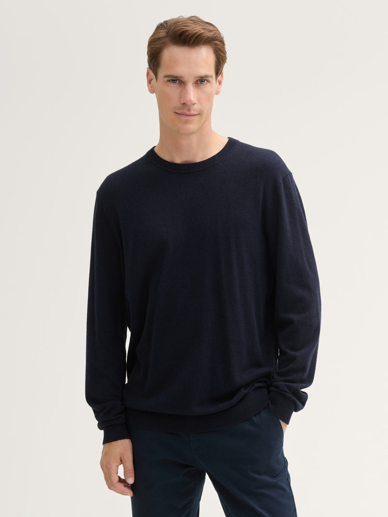 Jersey de hombre de color liso con cuello redondo azul marino