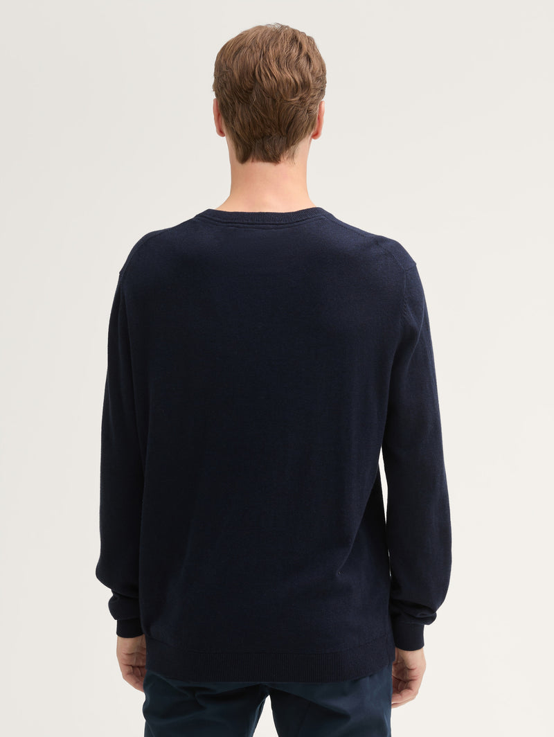 Jersey de hombre de color liso con cuello redondo azul marino