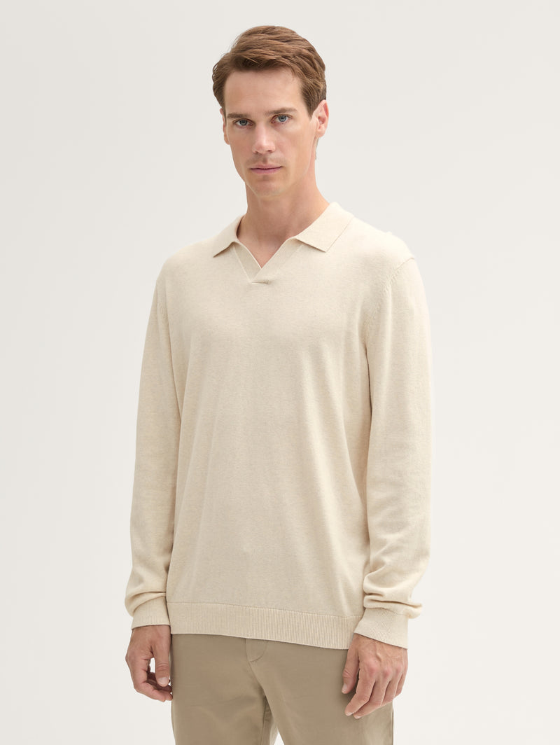 Jersey de hombre con cuello polo, liso beige