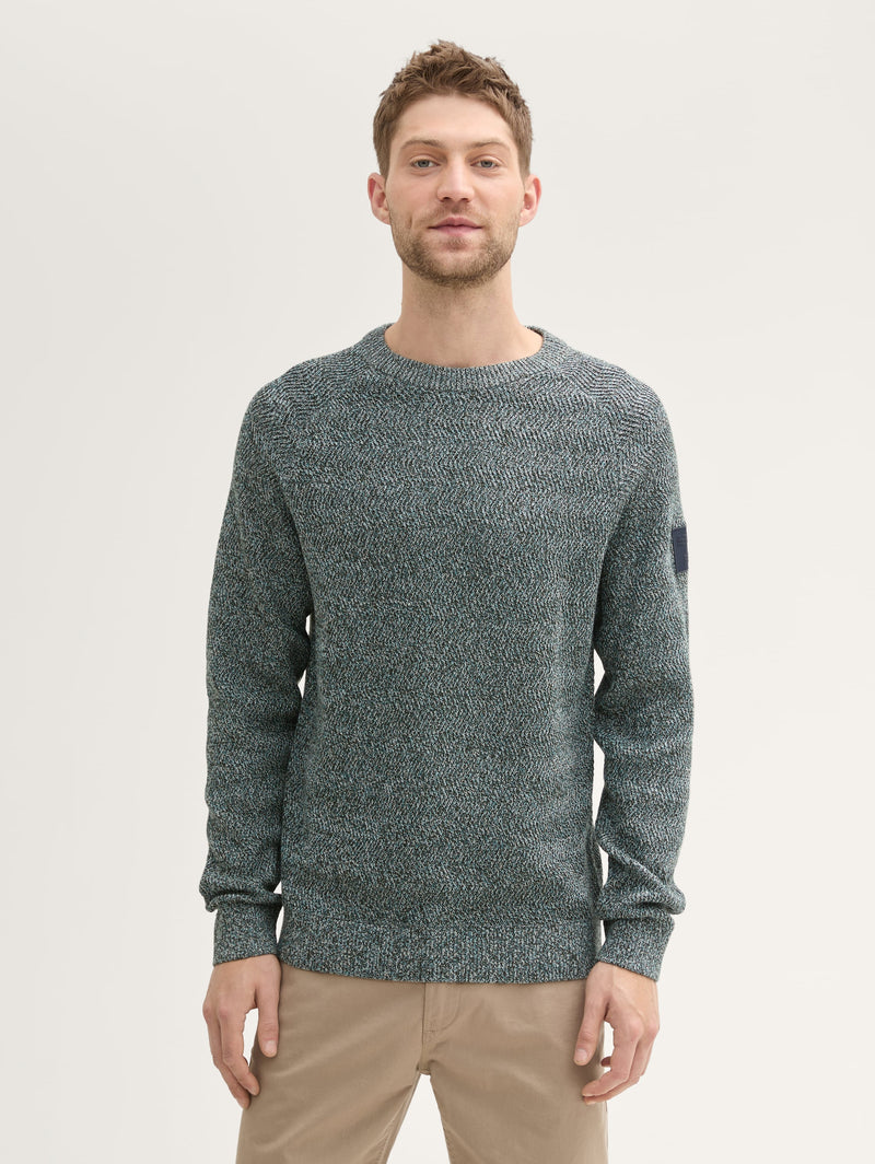 Jersey de hombre microestampado cuello redondo verde oscuro