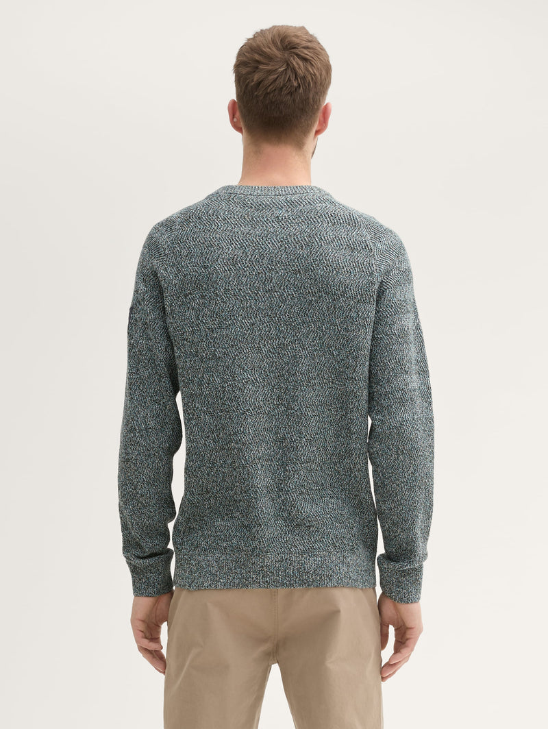 Jersey de hombre microestampado cuello redondo verde oscuro