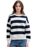 Sudadera de mujer con cuello redondo y estampado de rayas