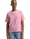 Camiseta manga corta  de mujer con cuello en pico y estampado liso