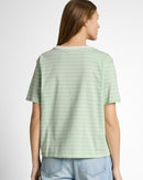 Camiseta de mujer de manga corta con cuello redondo, corte boxy y estampada Rayas