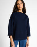 Sudadera de mujer de manga francesa con cuello barco y diseño liso