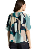 Blusa de manga japonesa mujer con cuello redondo y estampado abstracto