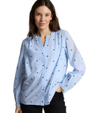 Blusa de manga larga camsiera de mujer 100% algodón con cuello de pico con estampado liso y pequeños lunares bordados