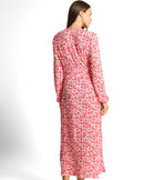 Vestido midi con cuello pico y manga larga, estampado abstracto