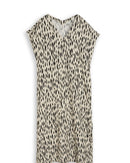 Vestido midi de manga corta con cuello pico y estampado abstracto