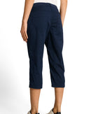 Pantalón recto capri de mujer con cintura baja, cierre con cordón y diseño liso