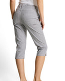 Pantalón recto capri de mujer con cintura baja, cierre con cordón y diseño liso