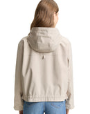 Parka corta con cremallera de mujer con capucha ajustable, manga larga, bolsillos laterales y estampado liso