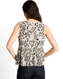 Blusa sin mangas de mujer con cuello redondo y estampado de flores