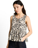 Blusa sin mangas de mujer con cuello redondo y estampado de flores