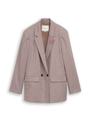 Blazer de manga larga de mujer con corte recto, estampado cuadros sutiles, doble botonadura y cuello solapa clásica