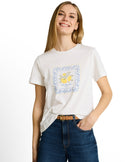 Camiseta de mujer de manga corta con cuello redondo y estampado frontal