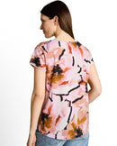 Camiseta de manga corta de mujer con cuello redondo y estampado abstracto