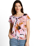 Camiseta de manga corta de mujer con cuello redondo y estampado abstracto