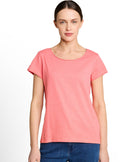 Camiseta de manga corta de mujer con cuello redondo y diseño liso