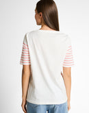 Camiseta de manga corta de mujer con cuello redondo y diseño de rayas