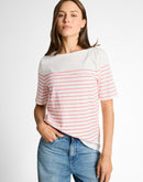 Camiseta de manga corta de mujer con cuello redondo y diseño de rayas