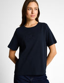 Camiseta de manga corta de mujer con cuello redondo y microestampado