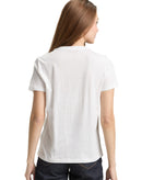Camiseta de manga corta de mujer con cuello redondo y diseño liso con logo central