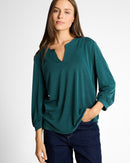 Camiseta de manga larga de mujer con cuello de pico y estampado liso