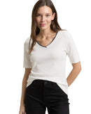 Camiseta de manga corta de mujer con cuello de pico, diseño liso