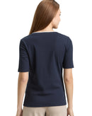 Camiseta de manga corta de mujer con cuello de pico, diseño liso