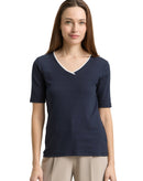 Camiseta de manga corta de mujer con cuello de pico, diseño liso