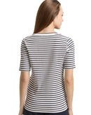 Camiseta de manga corta de mujer con cuello de pico, diseño de rayas