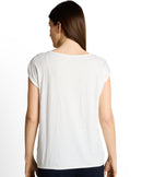 Camiseta de manga corta de mujer con cuello barco y diseño liso