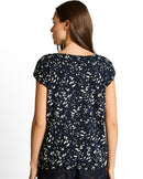 Camiseta de manga corta de mujer con cuello barco y estampado de flores