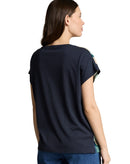 Camiseta manga corta de mujer con cuello redondo y estampado abstracto