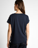 Camiseta de manga corta de mujer con cuello redondo y estampado de flores