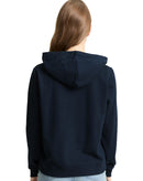 Sudadera de manga larga de mujer con capucha, cuello clásico y  pequeño logo central