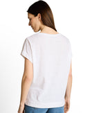 Camiseta de manga corta de mujer con cuello redondo y diseño liso