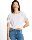 Camiseta de manga corta de mujer con cuello redondo y diseño liso