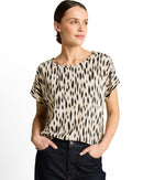 Camiseta de manga corta de mujer con cuello redondo y estampado abstracto