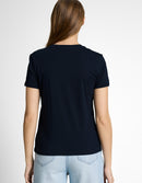 Camiseta de manga corta de mujer con cuello redondo y estampado grande frontal
