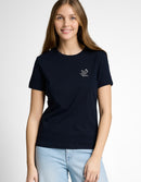 Camiseta de manga corta de mujer con cuello redondo y estampado grande frontal