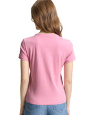 Camiseta de manga corta de mujer con cuello redondo y estampado grande frontal