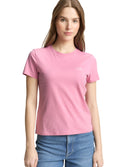 Camiseta de manga corta de mujer con cuello redondo y estampado grande frontal