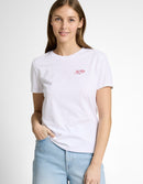 Camiseta de manga corta de mujer con cuello redondo y estampado grande frontal